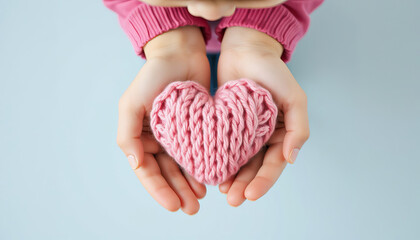 A heart in the hands of a child, a symbol of love and care for children and childhood
