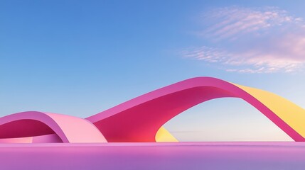 3D white cylindrical podium with Surreal architecture with arched window,curtain,pool,interior design of empty space,exhibition gallerydisplayProduct presentation realistic podium or platform.