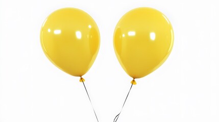 Two Yellow Balloons Floating on White Background