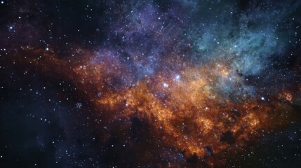 Fototapeta premium A breathtaking view of a nebula, swirling colors of orange, blue, and purple across the dark expanse of space. Millions of stars twinkle in the distance.