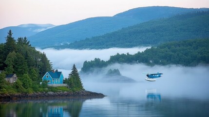 Fototapeta premium Scenic view of mountain range reflected in calm water during daytime