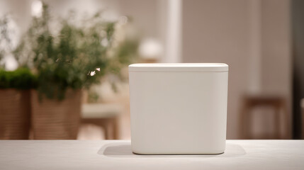 Sleek white compost bin in modern showroom setting
