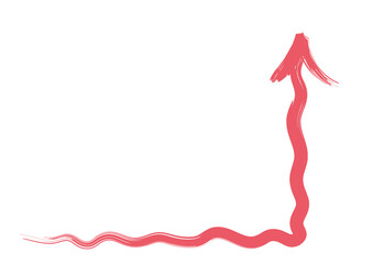 赤い直角に曲がる手描きの波ラインの矢印アイコン