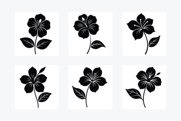 Hibiscus flowers set silhouette vector illustration.