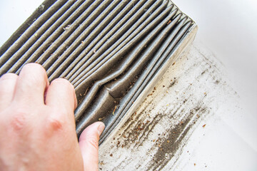 Dirty and used car cabin filter
