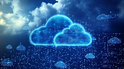 Cloud computing network concept, futuristic digital data storage, cyber technology