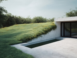 Modern home with green roof and sleek architectural design