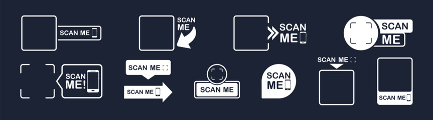 QR code scan icon set. Scan me frame set. QR code for mobile app, payment and identification. 