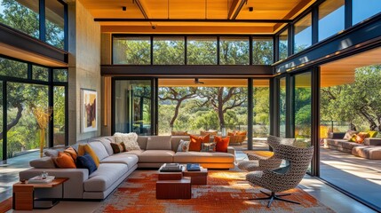Modern open-plan living area with panoramic views