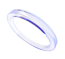 3d abstract glass liquid holographic transparent circle ring render background. Iridescent fluid circular shape, glossy crystal torus object with dispersion light, hologram gradient