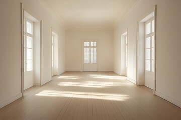 Bright Empty Room with Sunlight and Wooden Floor
