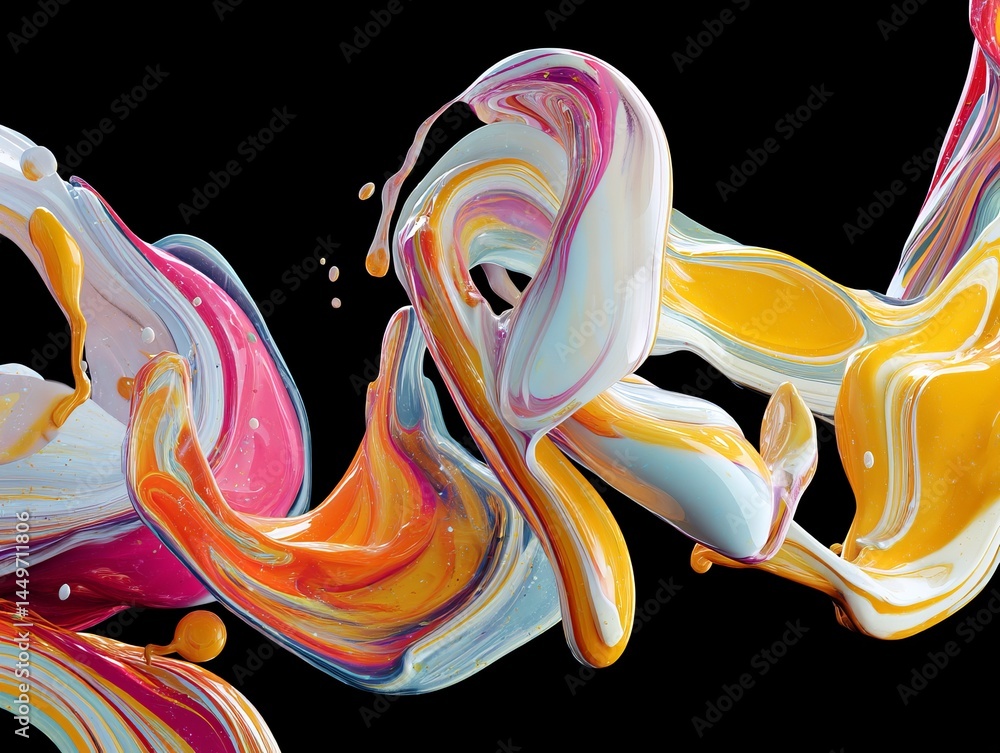 Poster abstract multicolored fluid art with dynamic swirls and glossy texture