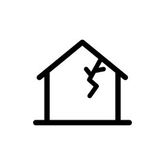 Broken home icon. Natural disaster, destruction, earthquake, damage concepts. Outline vector design isolated illustration.