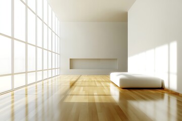 Bright light floods a spacious modern room with airy minimalist interior design