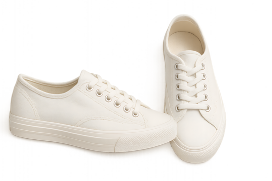 Minimalist White Canvas Sneakers with Laces Mockup Isolated on Tansparent Background Ideal for Footwear Branding Fashion Promotion E Commerce or Print Design Display in High Resolution