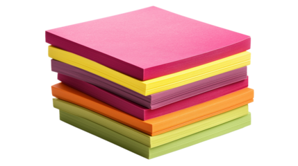 stack of colorful sticky notes isolated on white transparent background