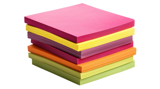  stack of colorful sticky notes isolated on white transparent background