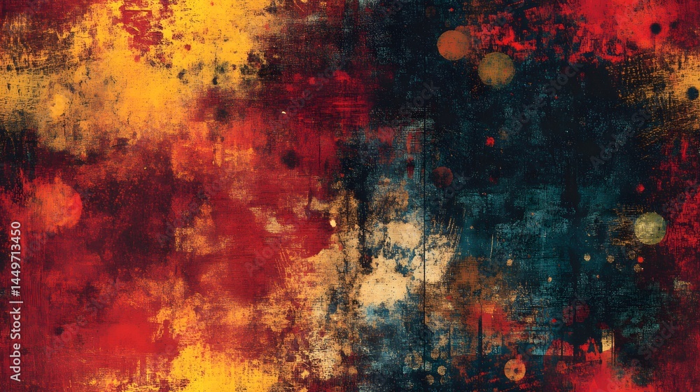 Poster abstract painting with bold color combinations and textured surface.