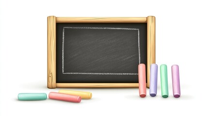 Wooden framed chalkboard with colorful chalks