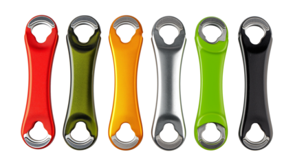 Colorful bottle openers isolated on white transparent background