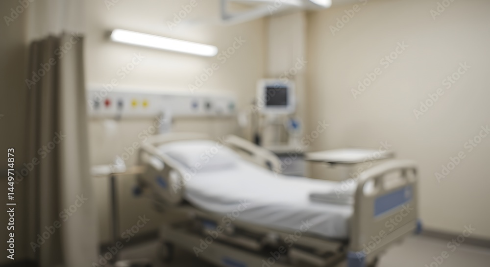 Poster ai image providing a soft, intentionally blurred background of an empty hospital room, ideal for tex