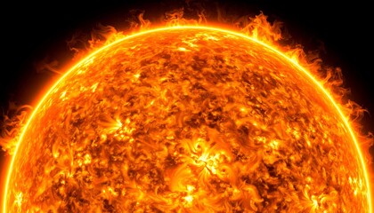 sun in fire Close-up digital rendering of the sun’s surface and solar storms 