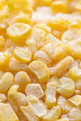 Pile of Yellow Sweet Corn Kernels Frozen. Close up