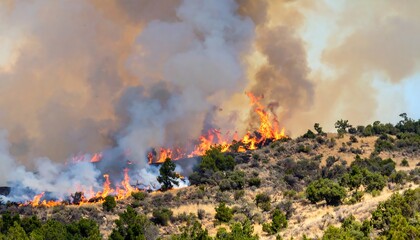Firefighters battling wildfires under intense midday sun and heat 