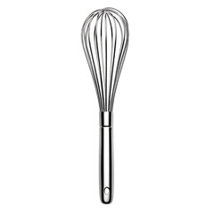 Isolated on white, modern whisk with chrome finish Recipe blog and cooking websites Home kitchenware branding