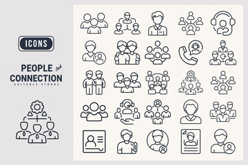 People & connection icon set users, user group, person, friends, community, support, team, profile, avatar, silhouette icons.