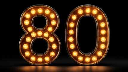 Illuminated number eighty against black backdrop for anniversary celebration