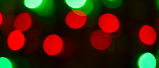 Abstract Background with Illuminated Bokeh Circles, Vibrant Red and Green Christmas Lights