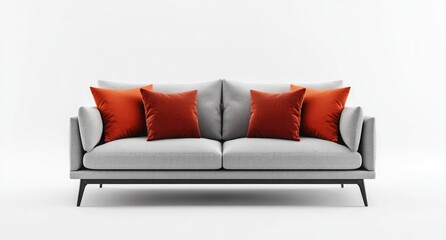 Naklejka premium Modern living room with gray sofa and orange decorative pillows design