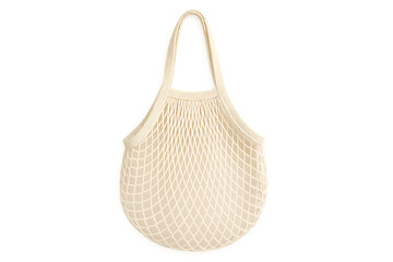 Eco friendly reusable mesh net bag with cotton material and transparent background ideal for zero waste shopping sustainable branding product presentation or packaging design concepts