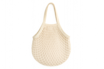 Eco friendly reusable mesh net bag with cotton material and transparent background ideal for zero waste shopping sustainable branding product presentation or packaging design concepts