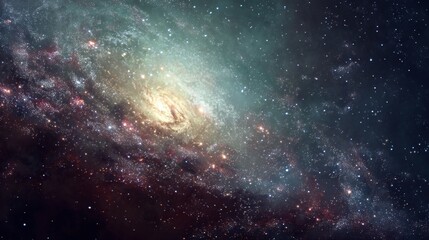 Obraz premium A breathtaking view of a spiral galaxy, swirling with vibrant colors and countless stars. A cosmic masterpiece.