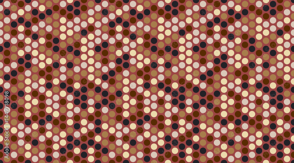 Poster abstract geometric pattern featuring a dynamic diagonal arrangement of multicolored circles.