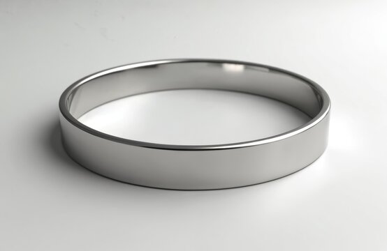Sleek silver bangle isolated white background. Modern design with reflective sheen. Polished, shiny metallic finish. Minimalist jewelry, fashion accessory for elegance, style. Perfect for luxury,