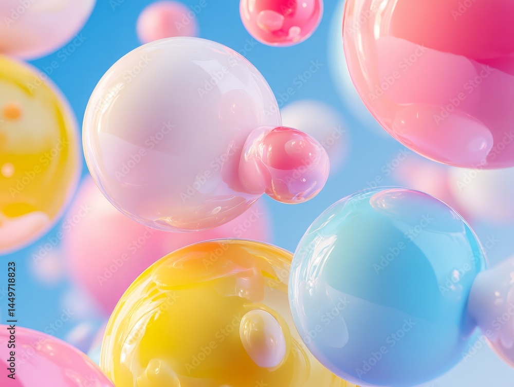 Poster pastel bubble cluster floating with dreamy background for creative design