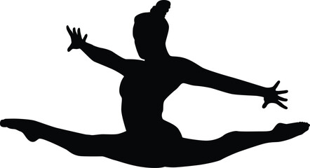 Gymnast silhouette illustration. Women gymnastic full body pose.