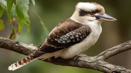 Laughing Kookaburra Perched on Branch, Detailed Plumage, Australian Wildlife