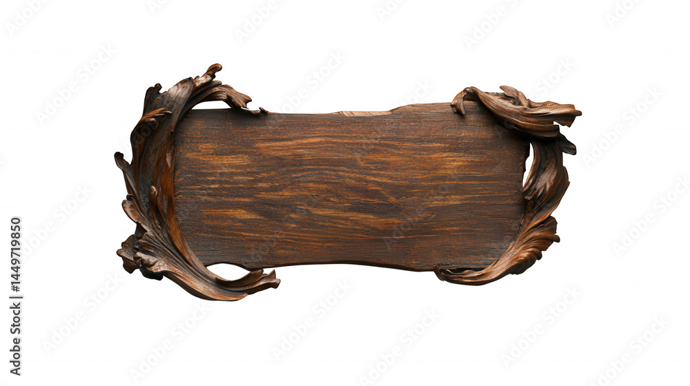 Poster rustic wooden graphics hanging from two sign isolated on transparent background, perfect for adding 