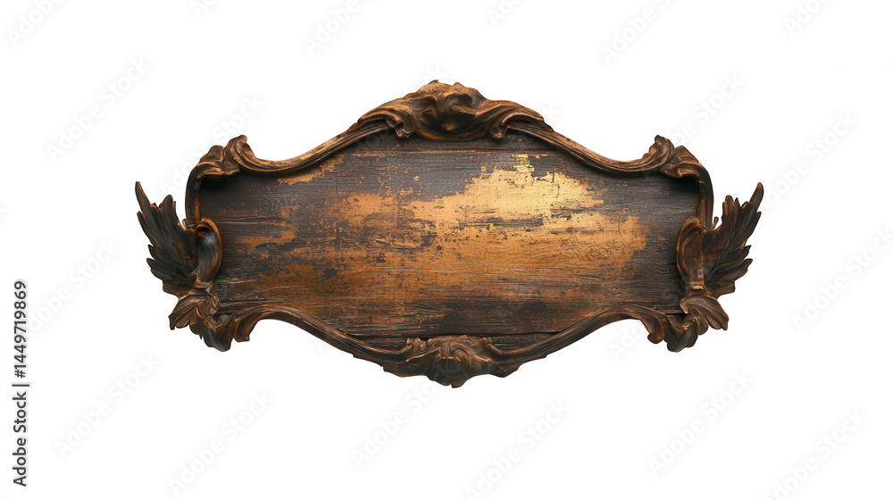 Poster graphics wooden sign hanging from two ropes, isolated on transparent background, perfect for adding 