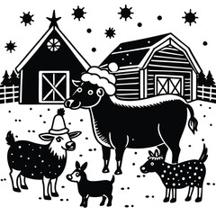 santa with farm animal set vector collection 