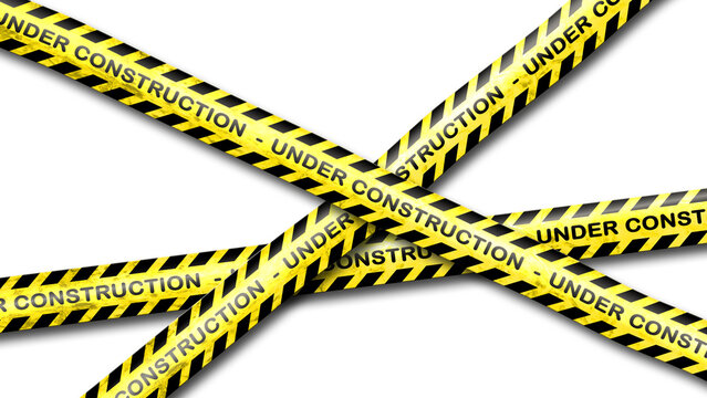 under construction - lettering on barrier tapes in front of transparent background - 3D Illustration
