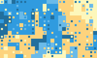 Abstract pixel art background.  Blue and yellow square mosaic pattern.  Perfect for tech, data visualization, or modern design projects.
