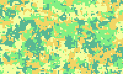 Abstract pixelated camouflage pattern in pastel green and yellow tones. Ideal for fashion, textile, web design, and gaming backgrounds.