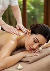 Obraz premium A woman receiving an aroma oil massage. Spa concept.