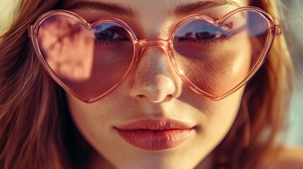 Young Woman Wearing Heart Shaped Sunglasses