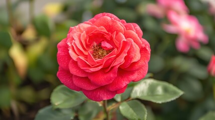 Obraz premium A vibrant red rose in the center with soft petals.